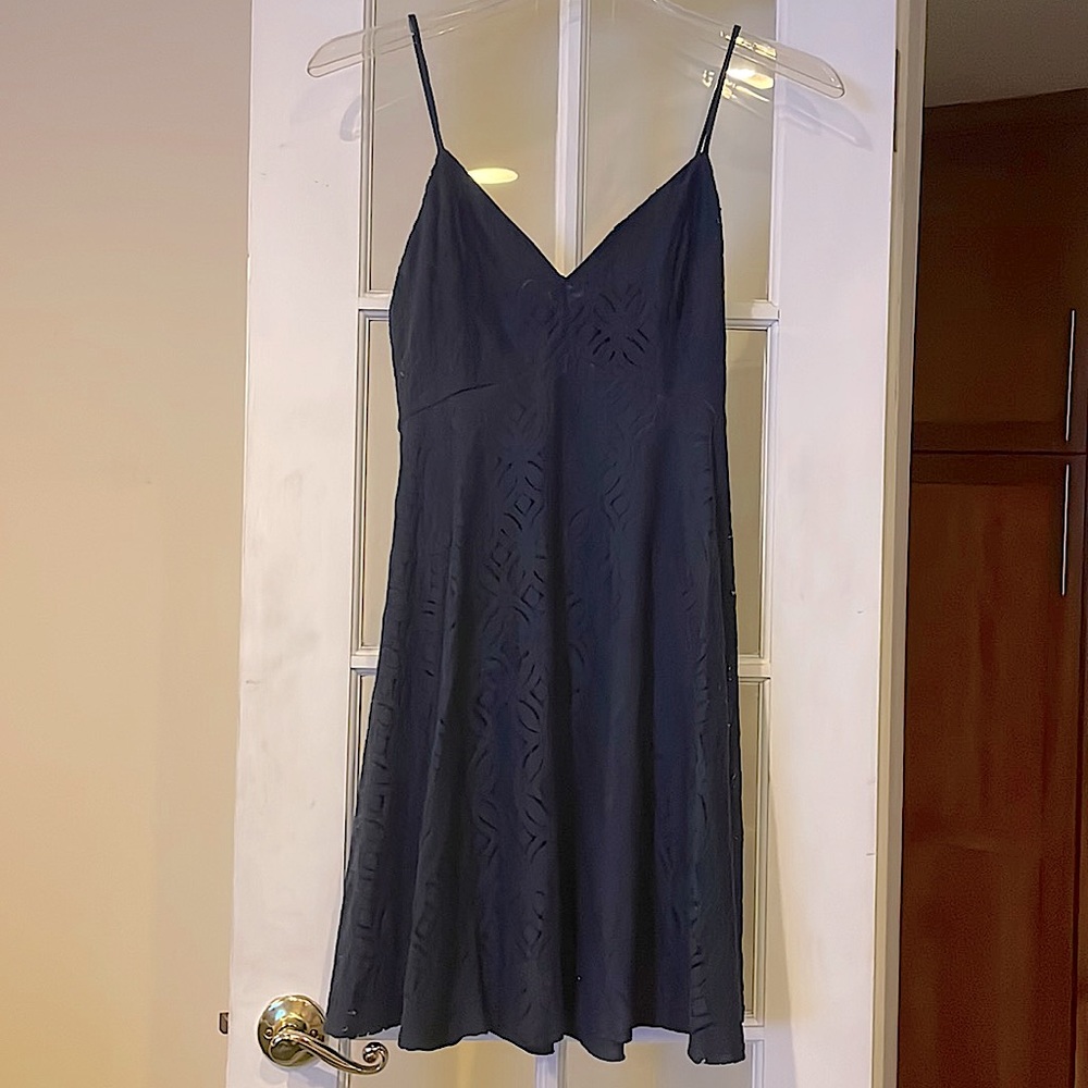 Aqua Navy Blue Cutwork Mini Dress